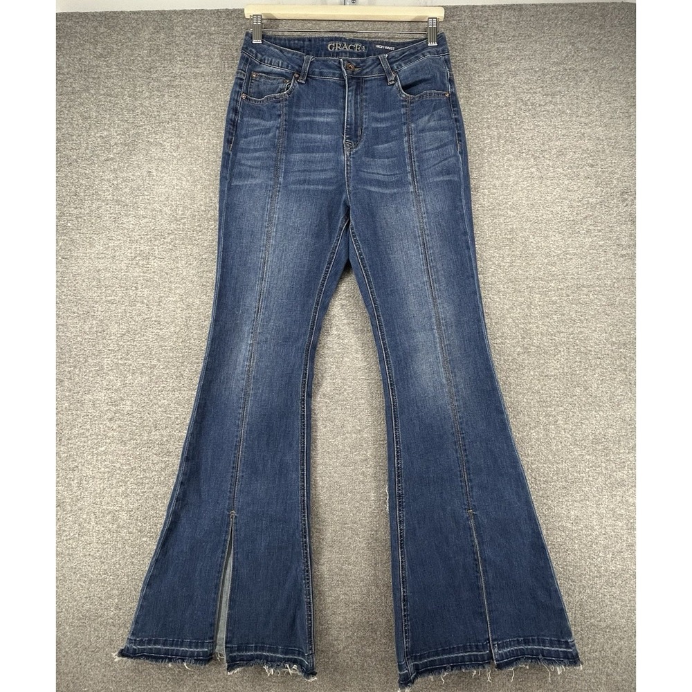 Grace High Waist Flared Jeans Women Size 29 Blue Denim Slplit Seams Casual
